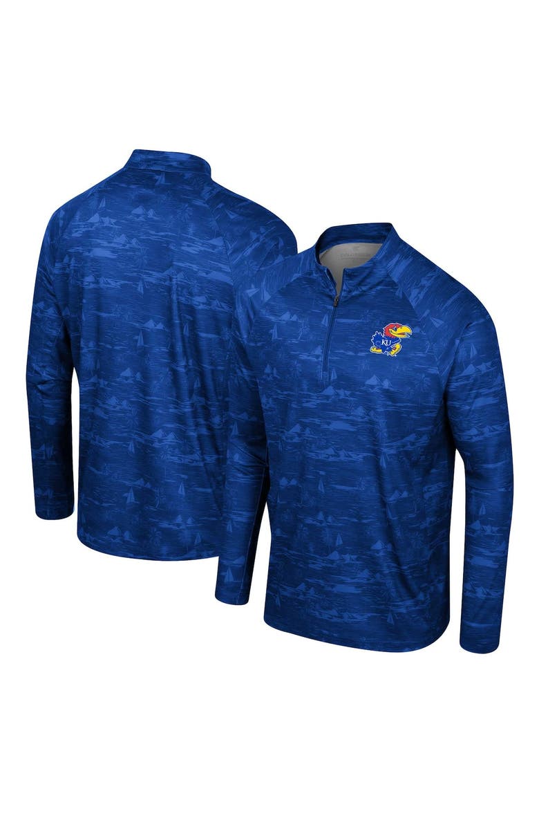 COLOSSEUM Men's Colosseum Royal Kansas Jayhawks Carson Raglan Quarter-Zip Jacket, Main, color, 