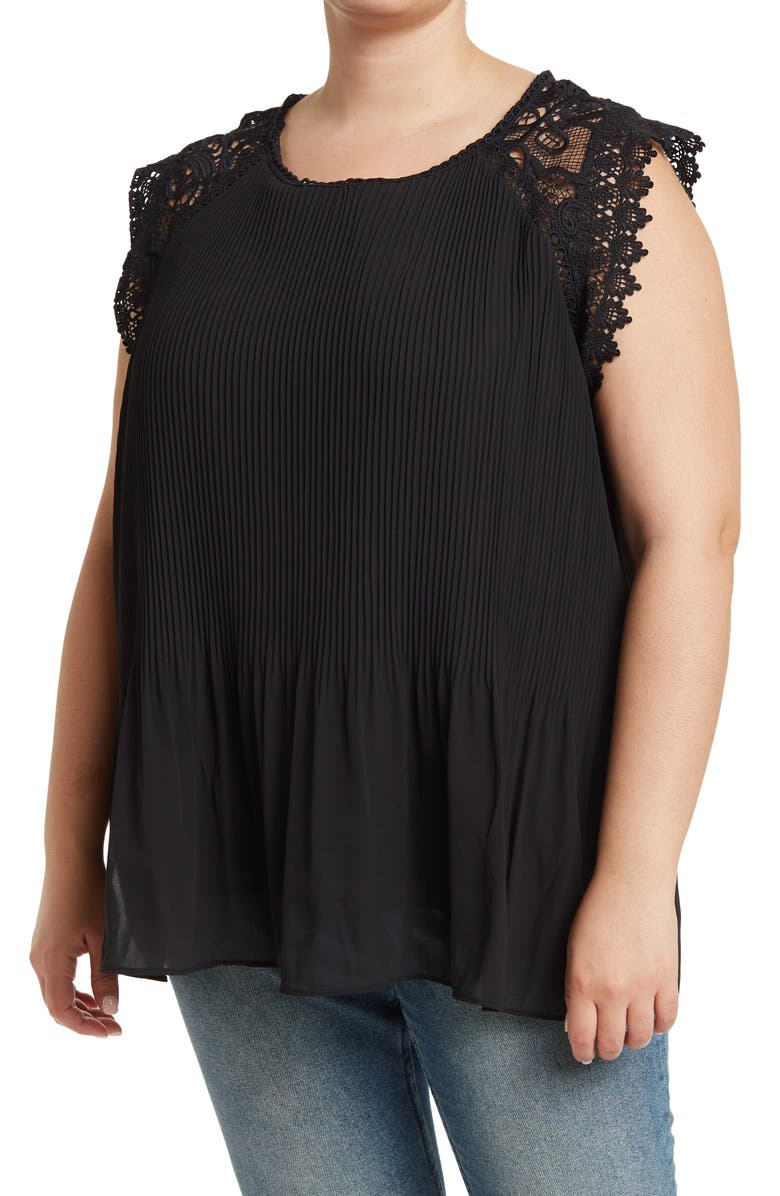 Forgotten Grace Pleated Crochet Shoulder Top, Main, color, 