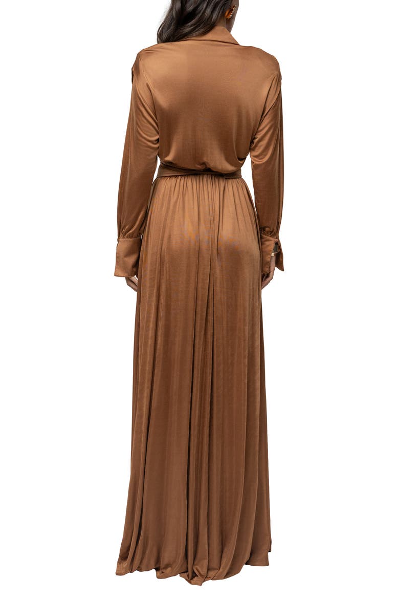 Collar Long Sleeve Satin Gown, Alternate, color, BEIGE