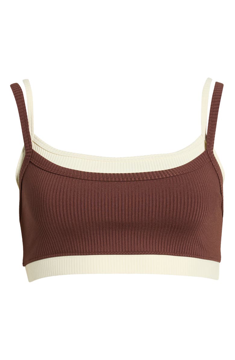 Year of Ours Layered Rib Sports Bra, Alternate, color, Chocolate/ Shell