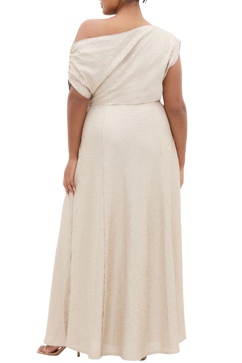 One-Shoulder Sequin Maxi Dress, Alternate, color, GODDESS GOLD