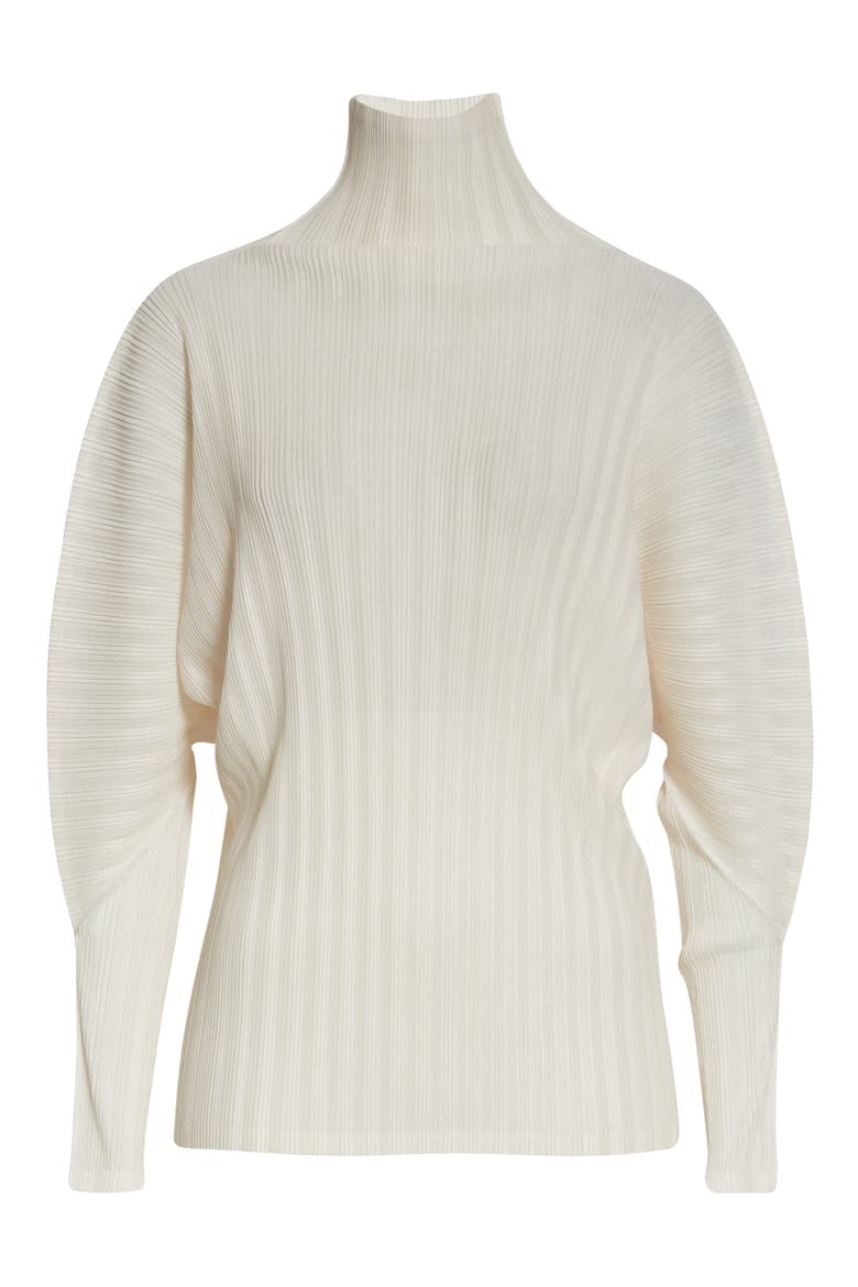 Pleated Turtleneck Top, Alternate, color, 02 OFF WHITE
