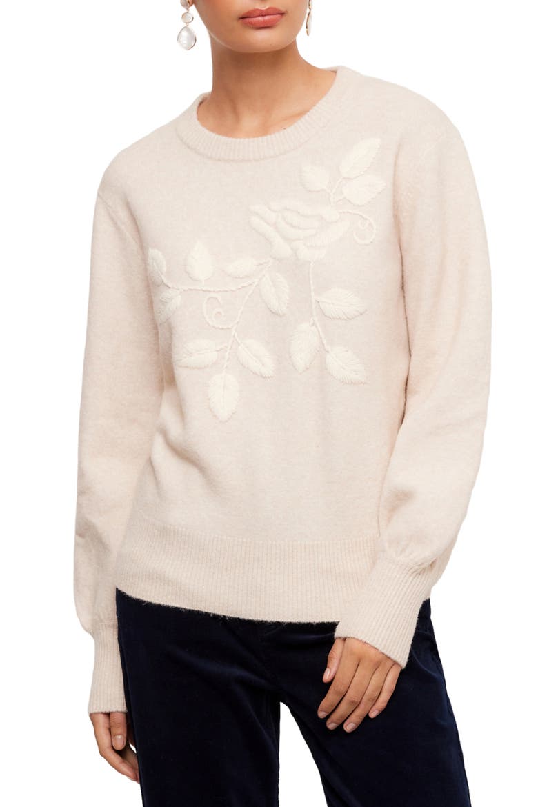 Embroidered Blouson Sleeve Sweater, Main, color, SAND