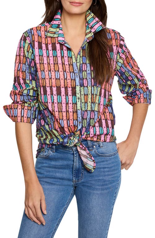Nic + Zoe Nic+zoe Geo Dot Crinkle Cotton Button-up Shirt In Pink Multi