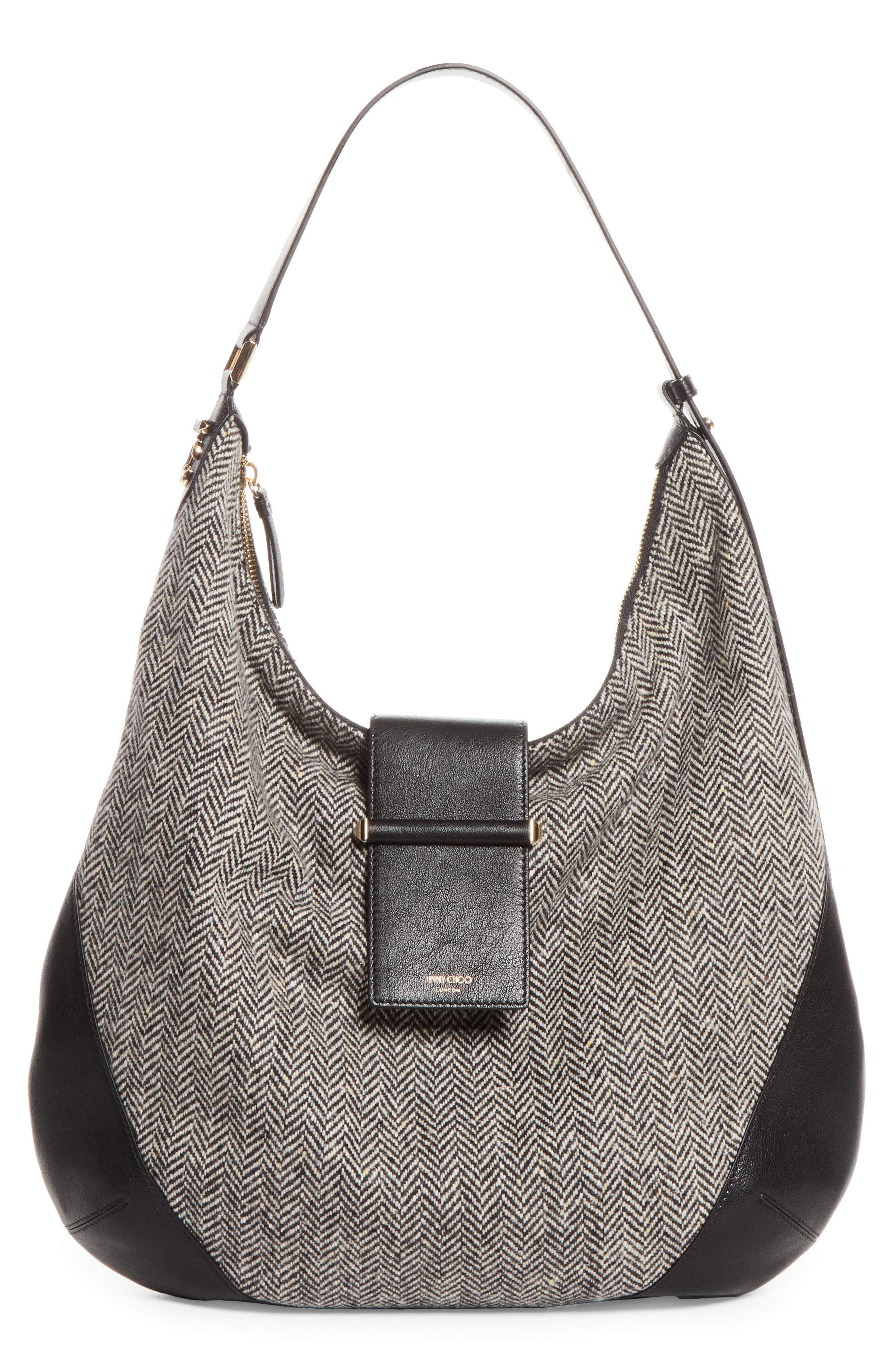 Bar Herringbone Hobo, Main, color, BLACK/ BAMBOO MIX/ SHINY GOLD