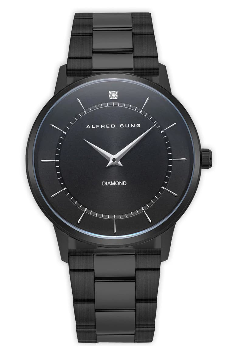 Diamond Dial Bracelet Watch, 42mm, Main, color, BLACK