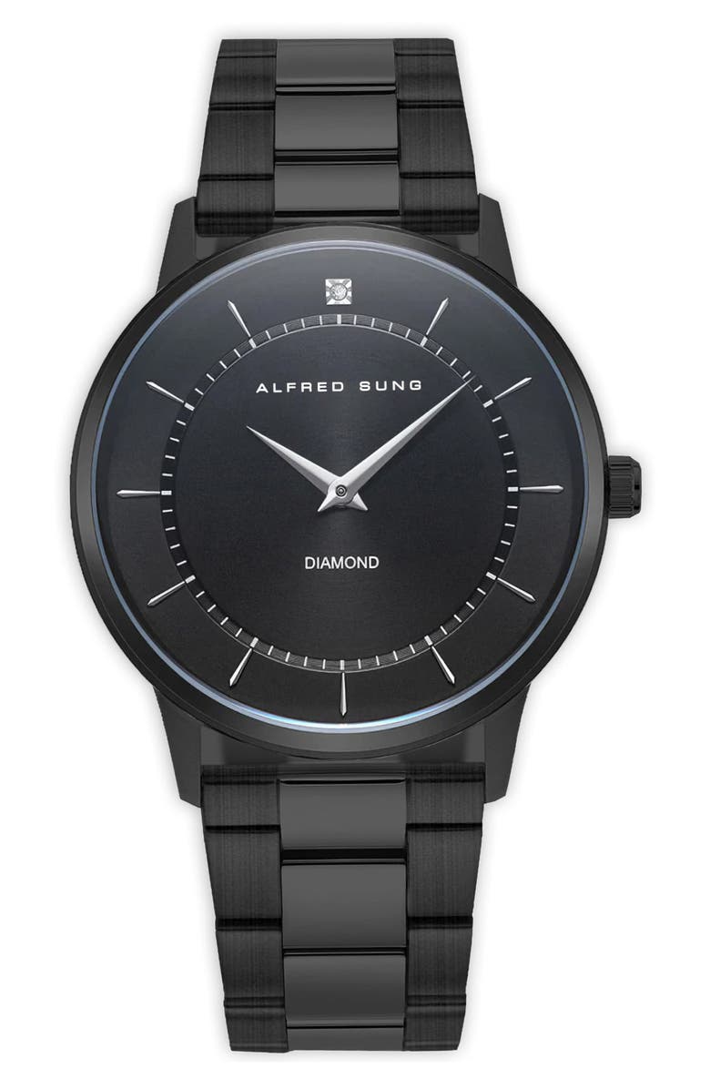 Alfred Sung Diamond Dial Bracelet Watch, 42mm, Main, color, Black