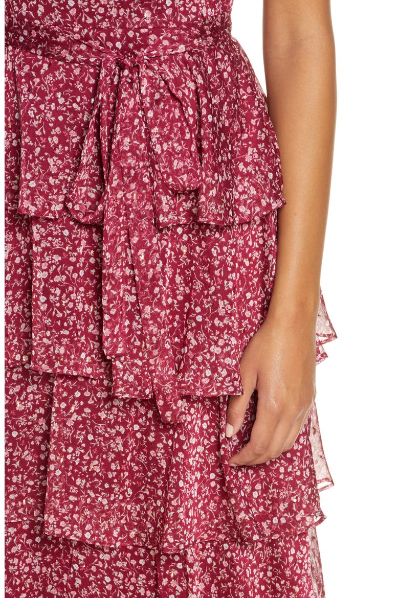 Floral Tiered Chiffon Dress, Alternate, color, BURGUNDY BEET LISBETH FLORAL
