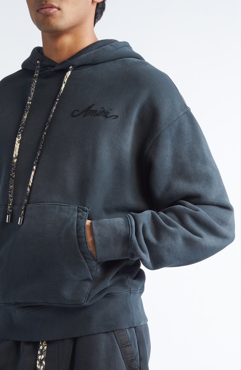 AMIRI Oversize Bleach Bandana Hoodie, Alternate, color, Black