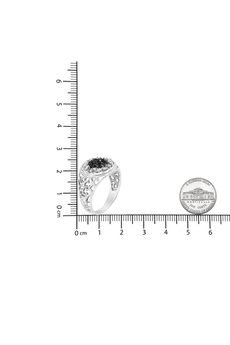 Men's Silver 1/4 Cttw White and Black Diamond Halo Cluster Ring Band, Alternate, color, Silver