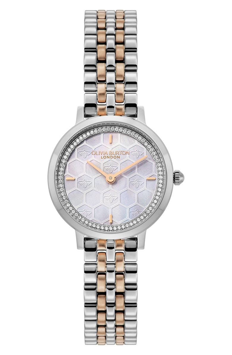 Olivia Burton Honeycomb Ultra Slim Bracelet Watch, 28mm, Main, color, Grey
