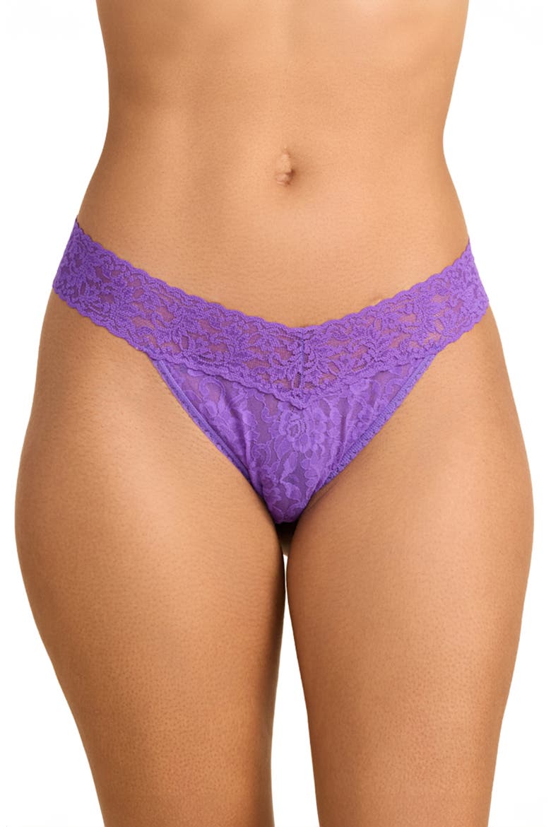 Signature Lace Low Rise Thong, Main, color, VIVACIOUS VIOLET PURPLE
