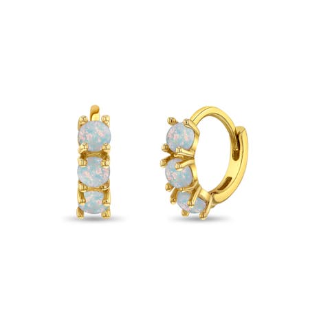 14k Gold Opal Pronged Hoops