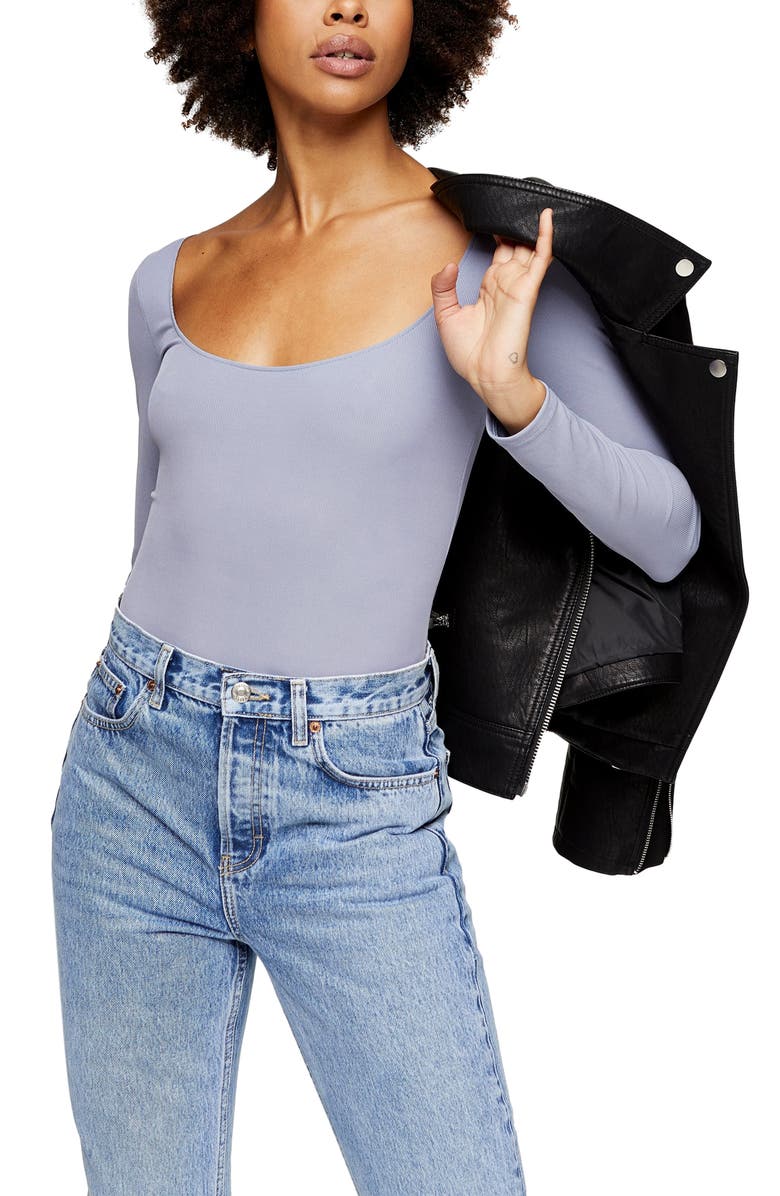 Topshop Long Sleeve Square Neck Bodysuit, Main, color, 
