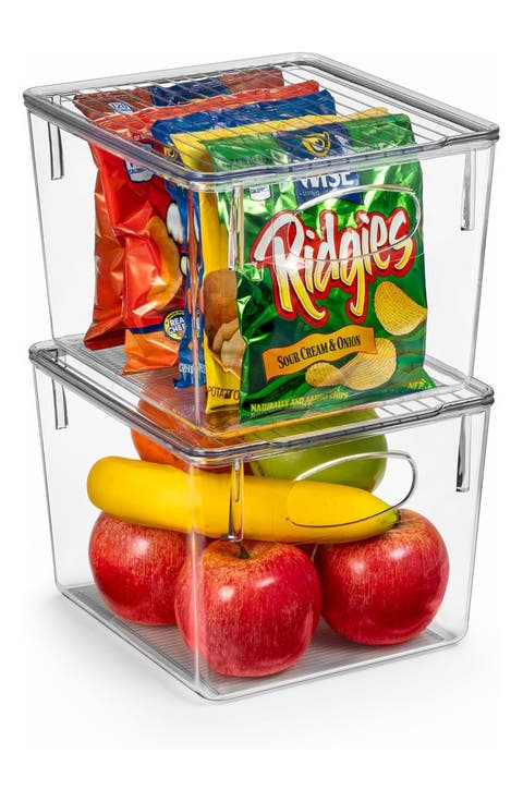 Set of 2 Medium Clear Storage Bins