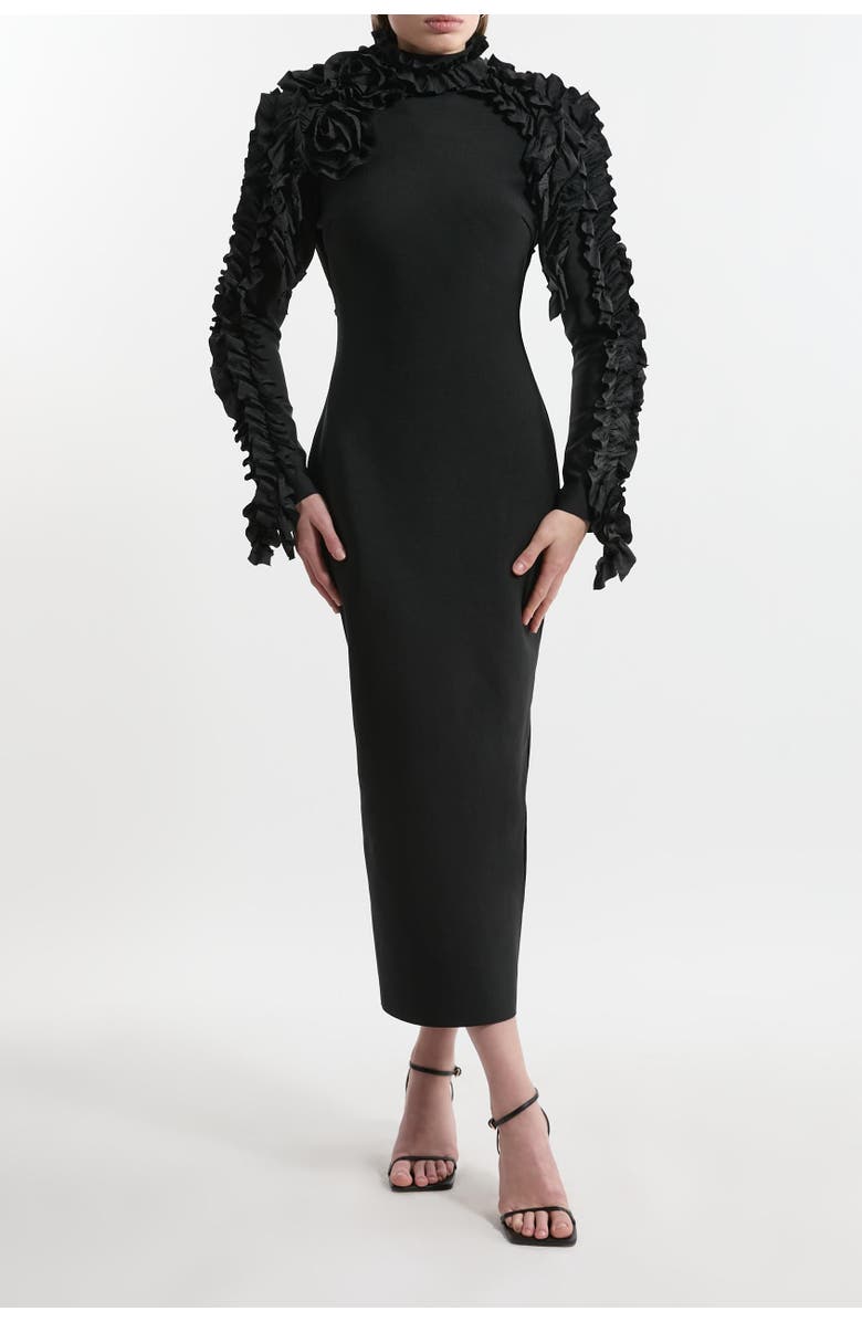 Karen Millen Bandage Rosette Midi Dress, Alternate, color, Black