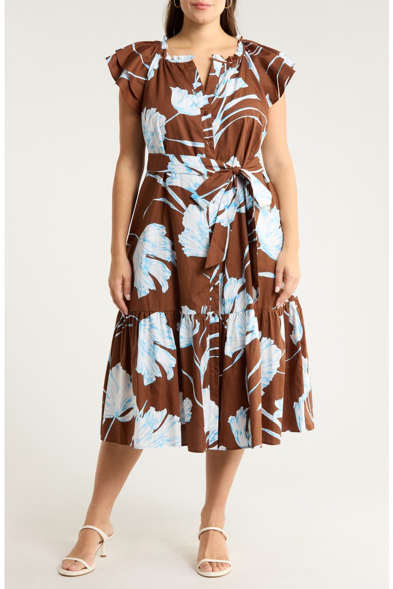 Zico Floral Print Midi Dress, Main, color, BROWN WHITE