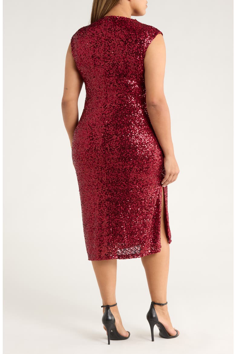 Sequin Drape Midi Dress, Alternate, color, TITIAN RED