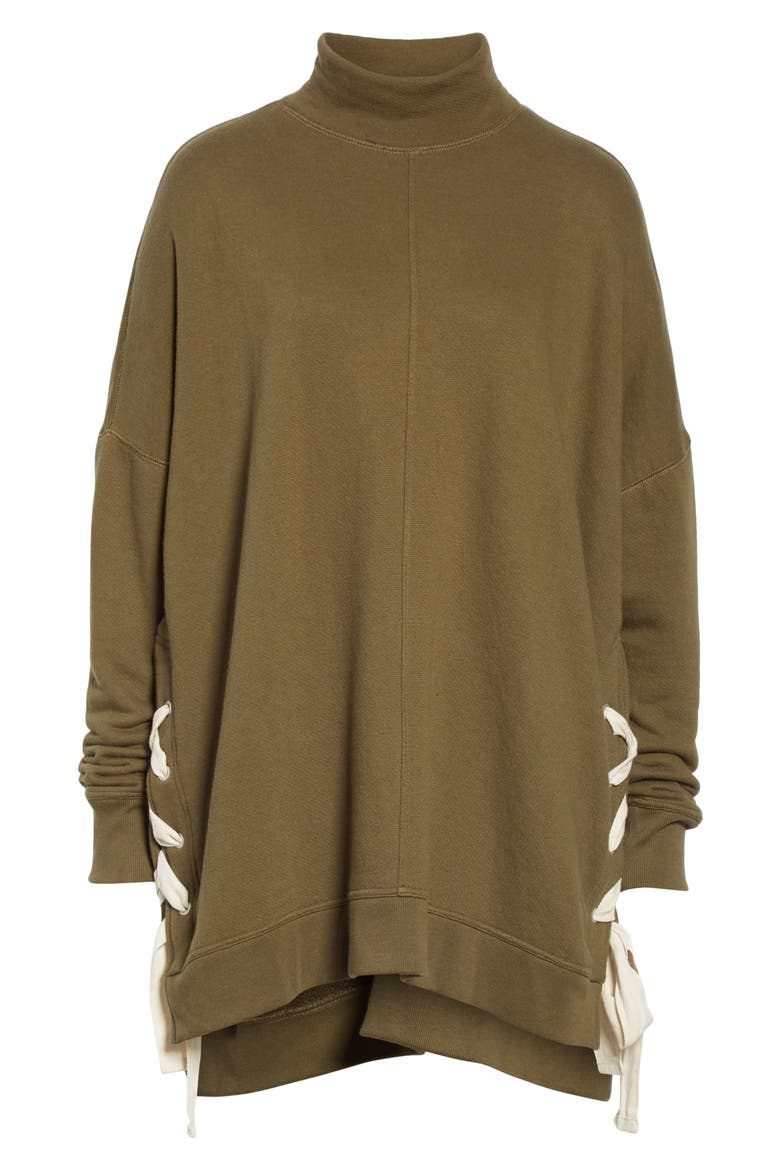 So Plush Lace-Up Pullover, Alternate, color, MOSS