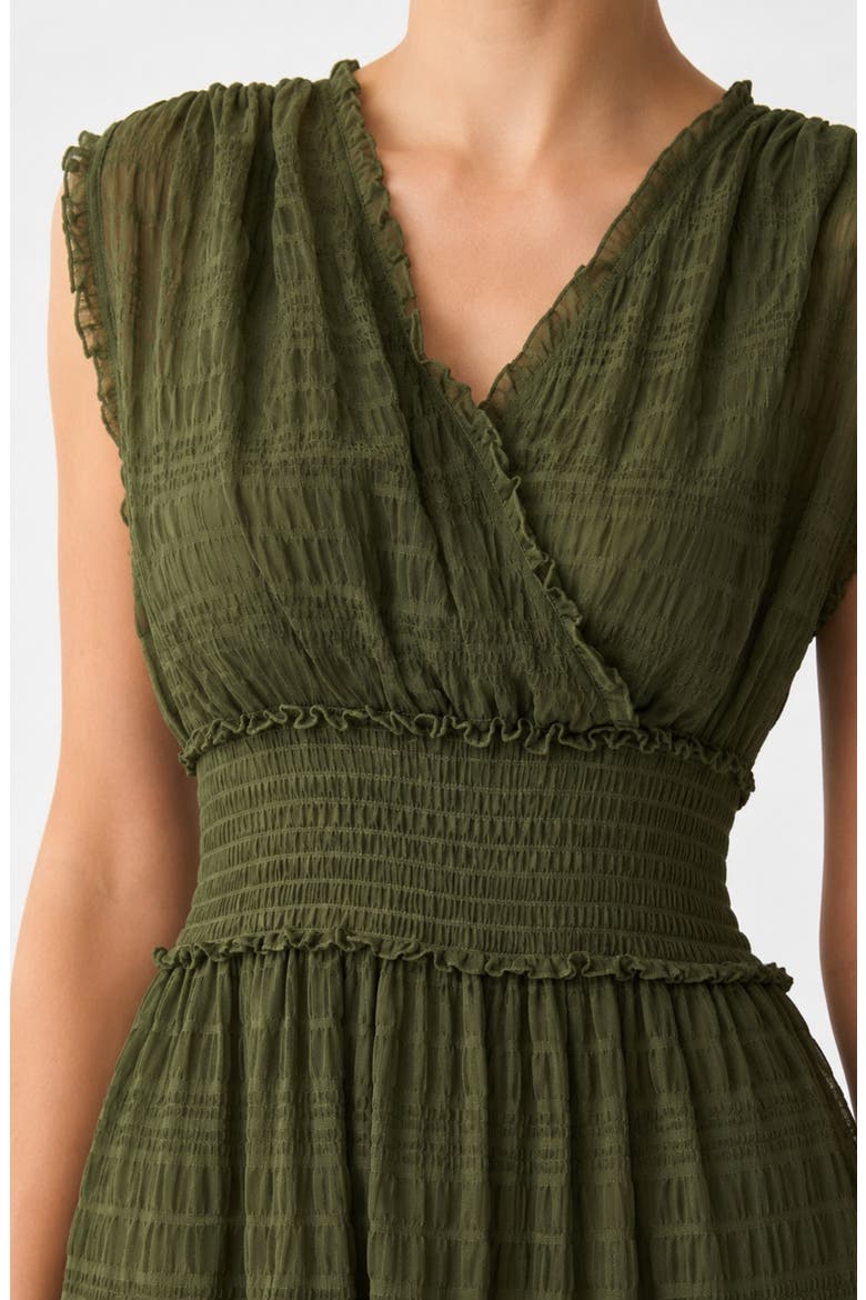 Crinkle Mesh Tiered Midi Dress, Alternate, color, MARTINI OLIVE