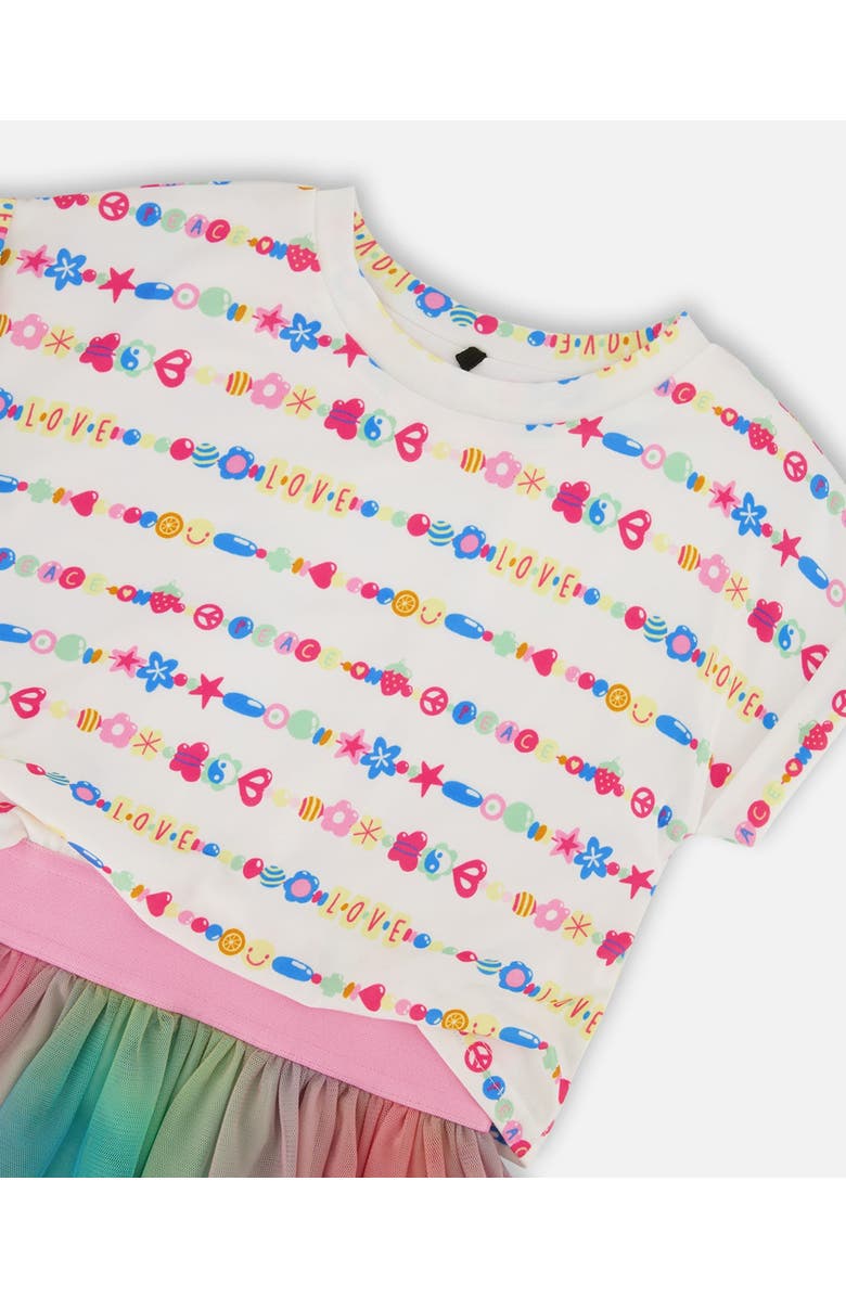 Deux par Deux Little Girl's Bi-Material Dress With Mesh Skirt Multicolored Tie Dye And White, Alternate, color, 