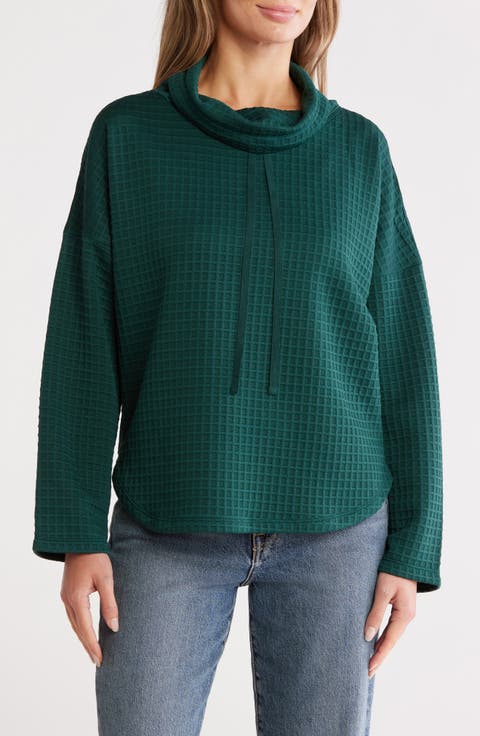 Funnel Neck Waffle Knit Pullover