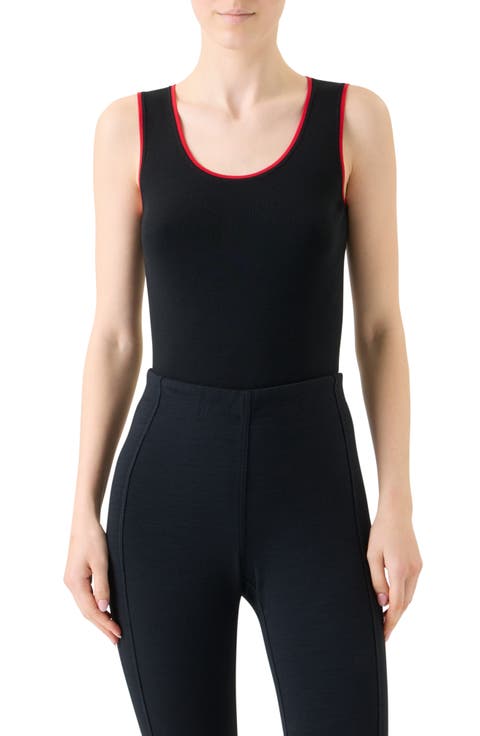 Contrast Trim Stretch Virgin Wool Tank