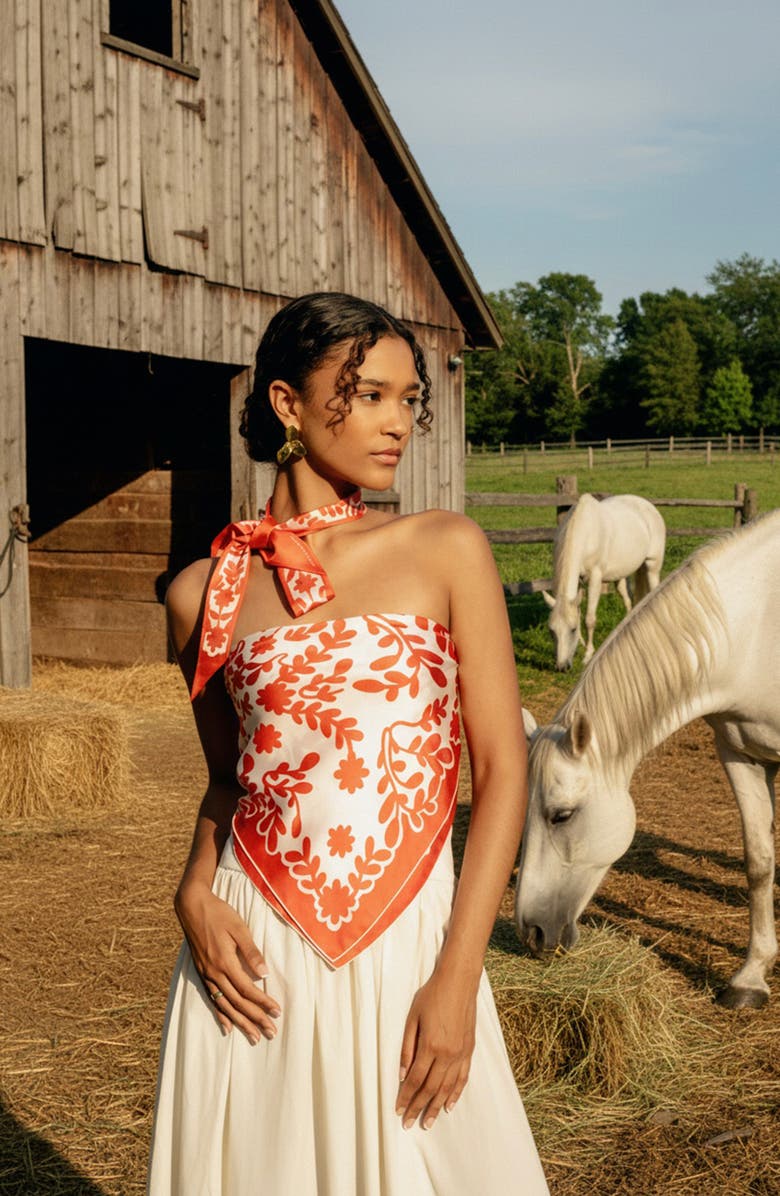 Jessie Zhao New York Double Sided Silk Scarf Red Blessing, Alternate, color, Red