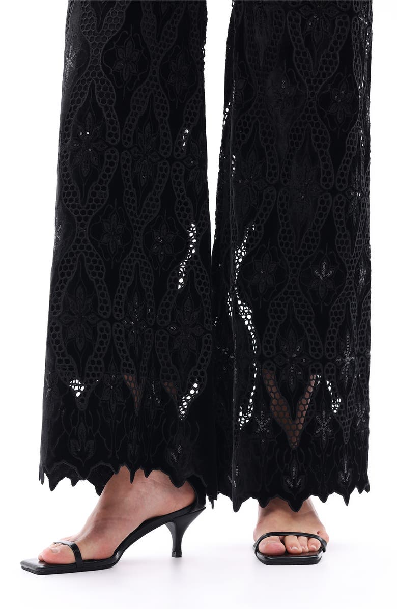 Bayeas Rhinestone Embroidered High Waist Wide Leg Jeans, Alternate, color, Black