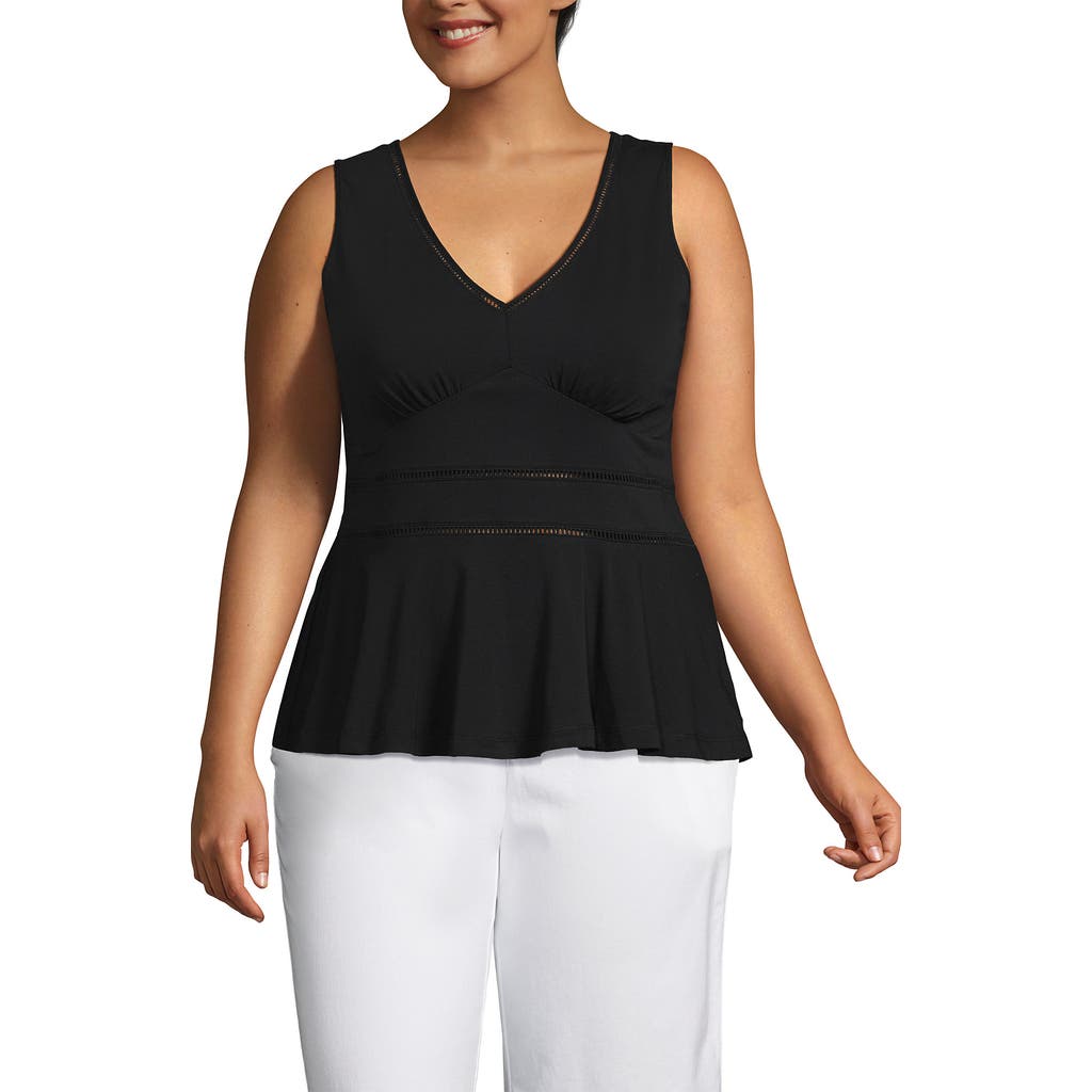 Lands' End Regular Size Sleeveless Lwcm Lattice Peplum Vneck Top In Black