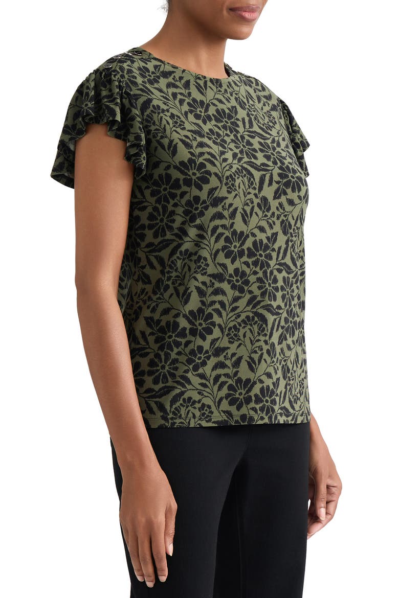 Floral Flutter Sleeve Top, Alternate, color, JASPER GREEN / JONES BLACK
