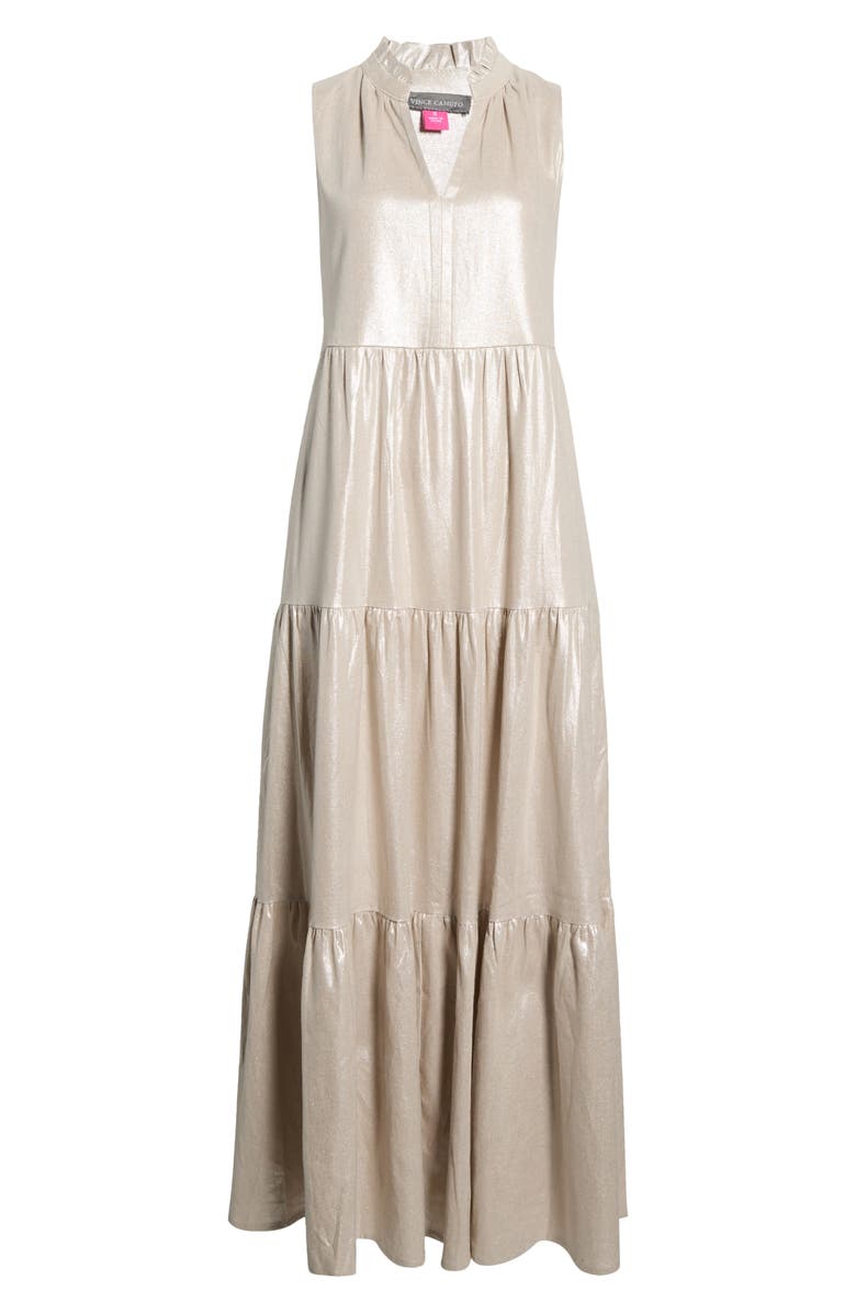Vince Camuto Ruffle Sleeveless Tiered Linen Blend Maxi Dress, Main, color, Neutral