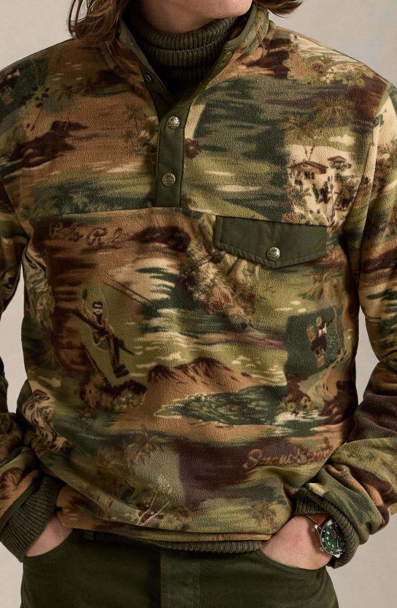 Polo Ralph Lauren Camo Ski Scene Fleece Half Snap Pullover, Alternate, color, 