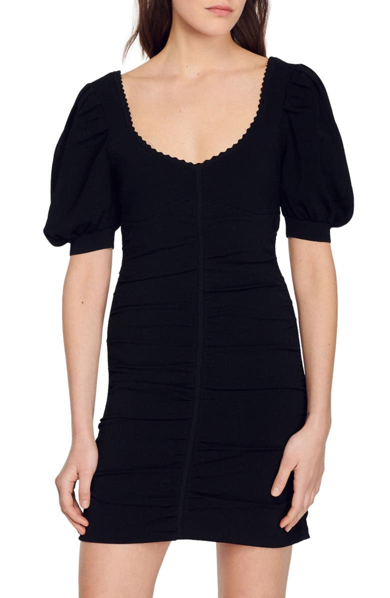 SANDRO Poitou Center Ruched Dress, Alternate, color, Noir