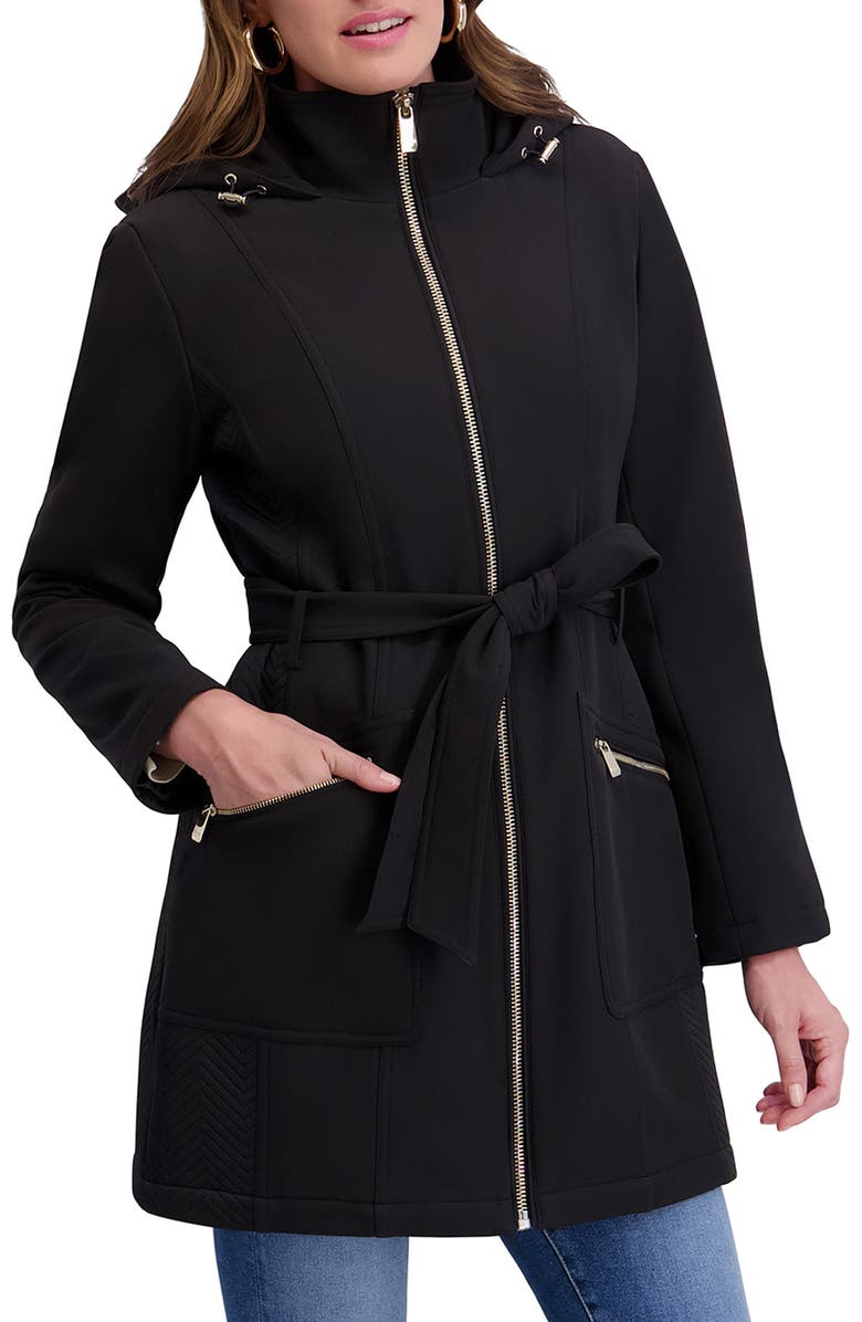 Kensie Hooded Softshell Jacket, Alternate, color, Black