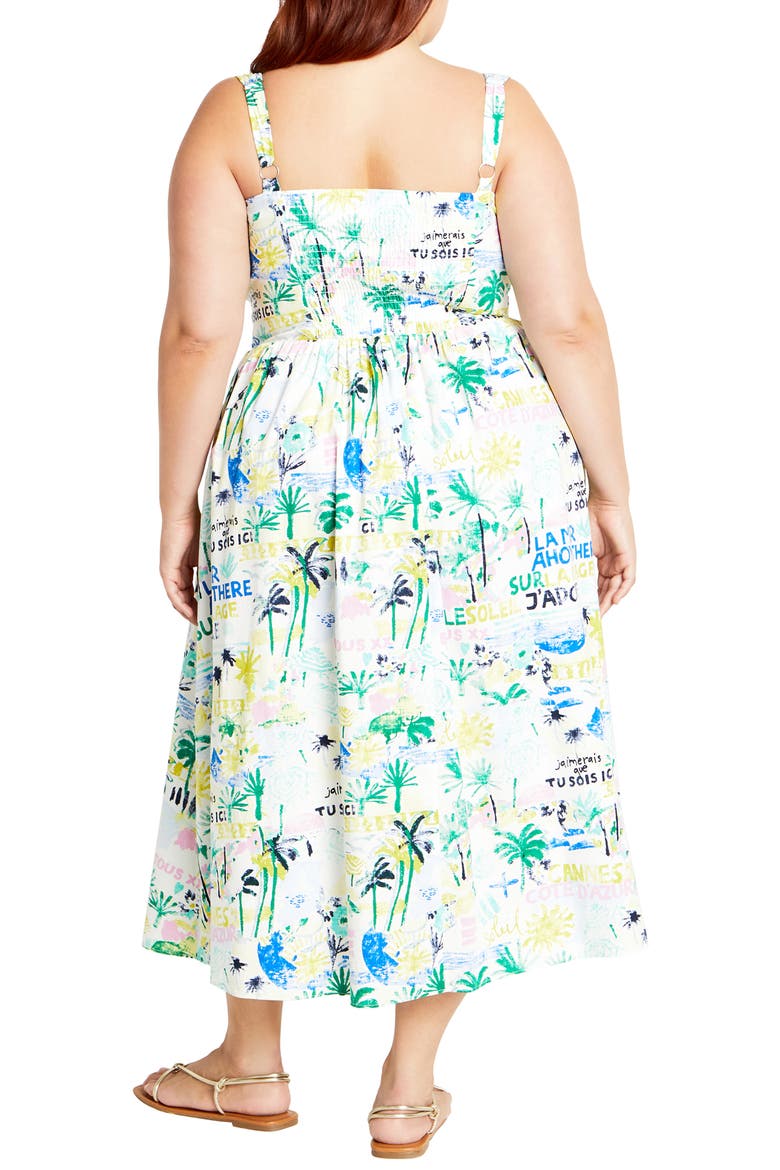 Almay Square Neck Button Front Stretch Cotton Sundress, Alternate, color, GREEN POSTCARDS