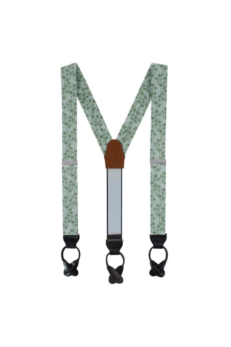 Nohea Palm Tree Linen Blend Novelty Button End Suspenders, Alternate, color, Green