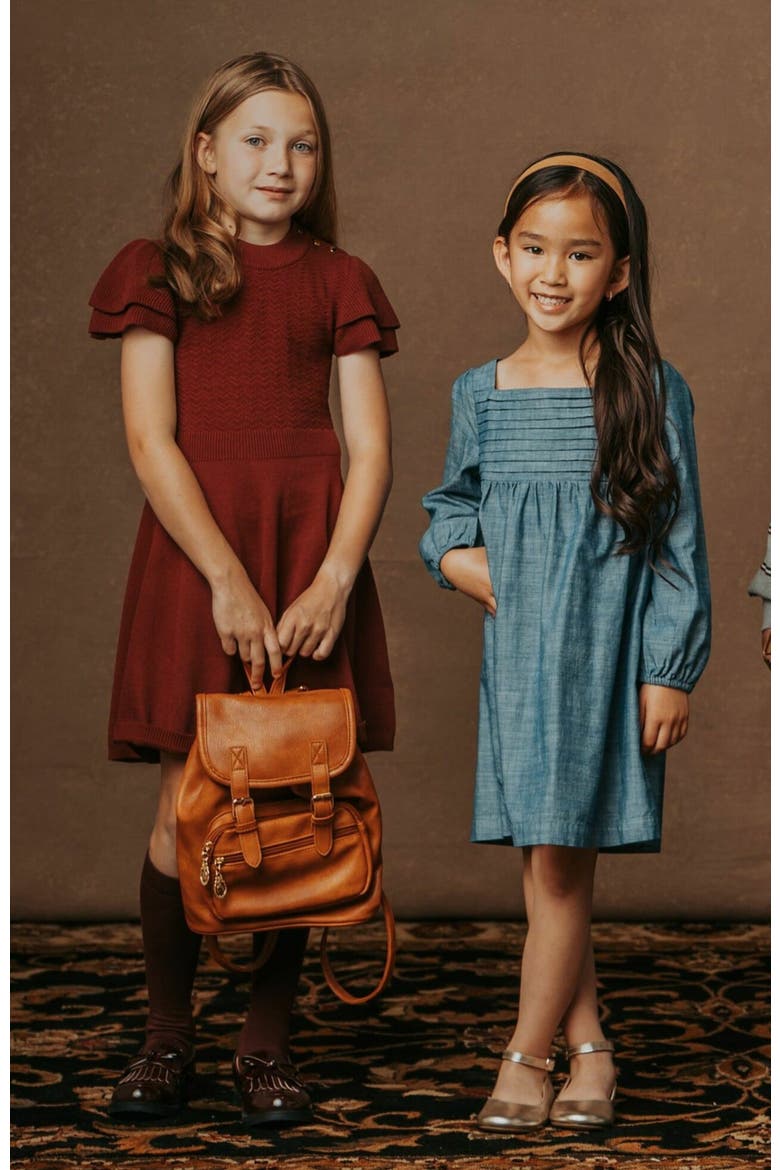 Girls' Organic Ruched Chambray Dress, Toddler, Alternate, color, Pleated Chambray
