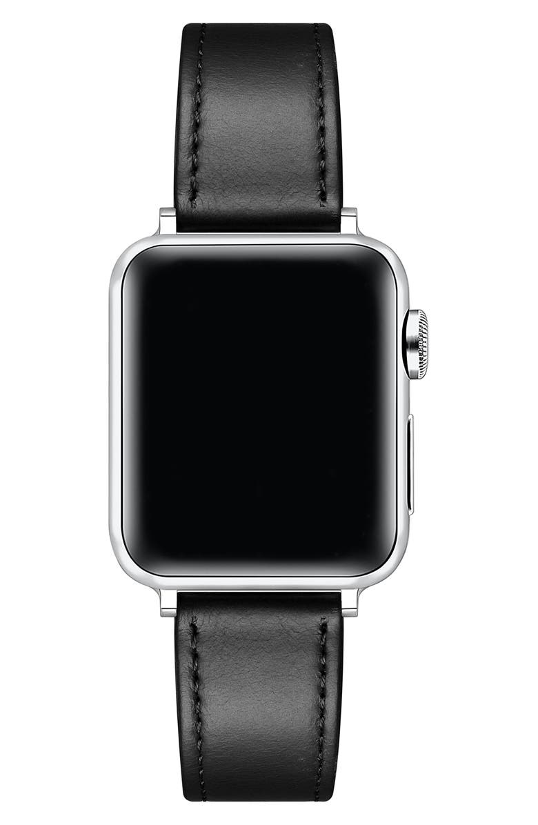 The Posh Tech Drake Leather Apple Watch<sup>®</sup> Watchband, Alternate, color, Black