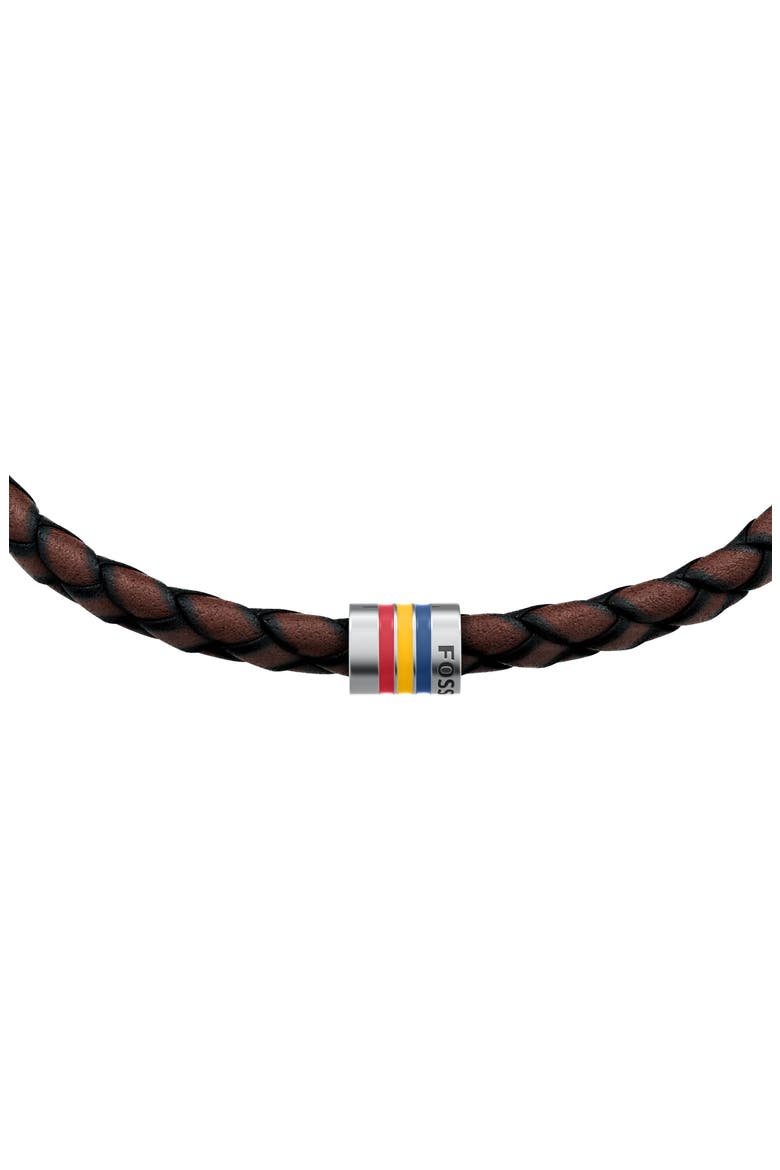 Men's Everett Enamel Woven Leather Slider Bracelet, Alternate, color, BROWN