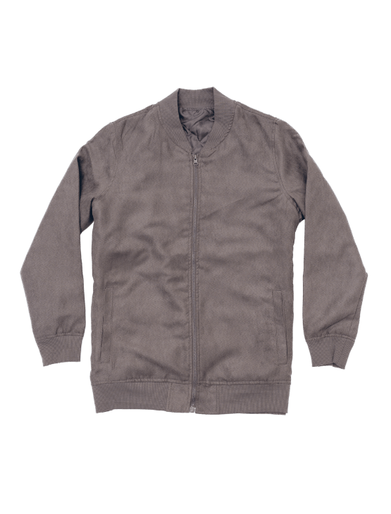 Light Grey Microfiber Suede Bomber Jacket