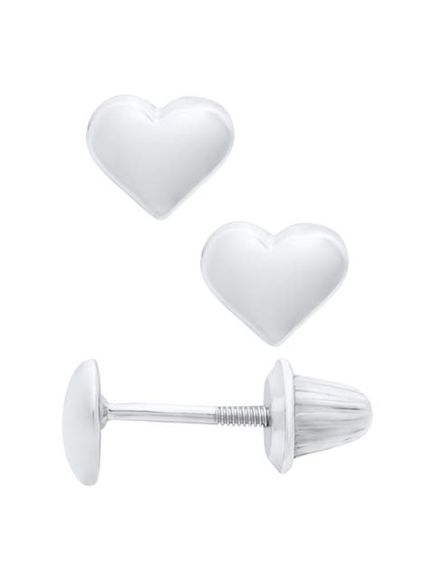 Sterling Silver Classic Heart Stud Earrings (Toddler, Little Kid & Big Kid)