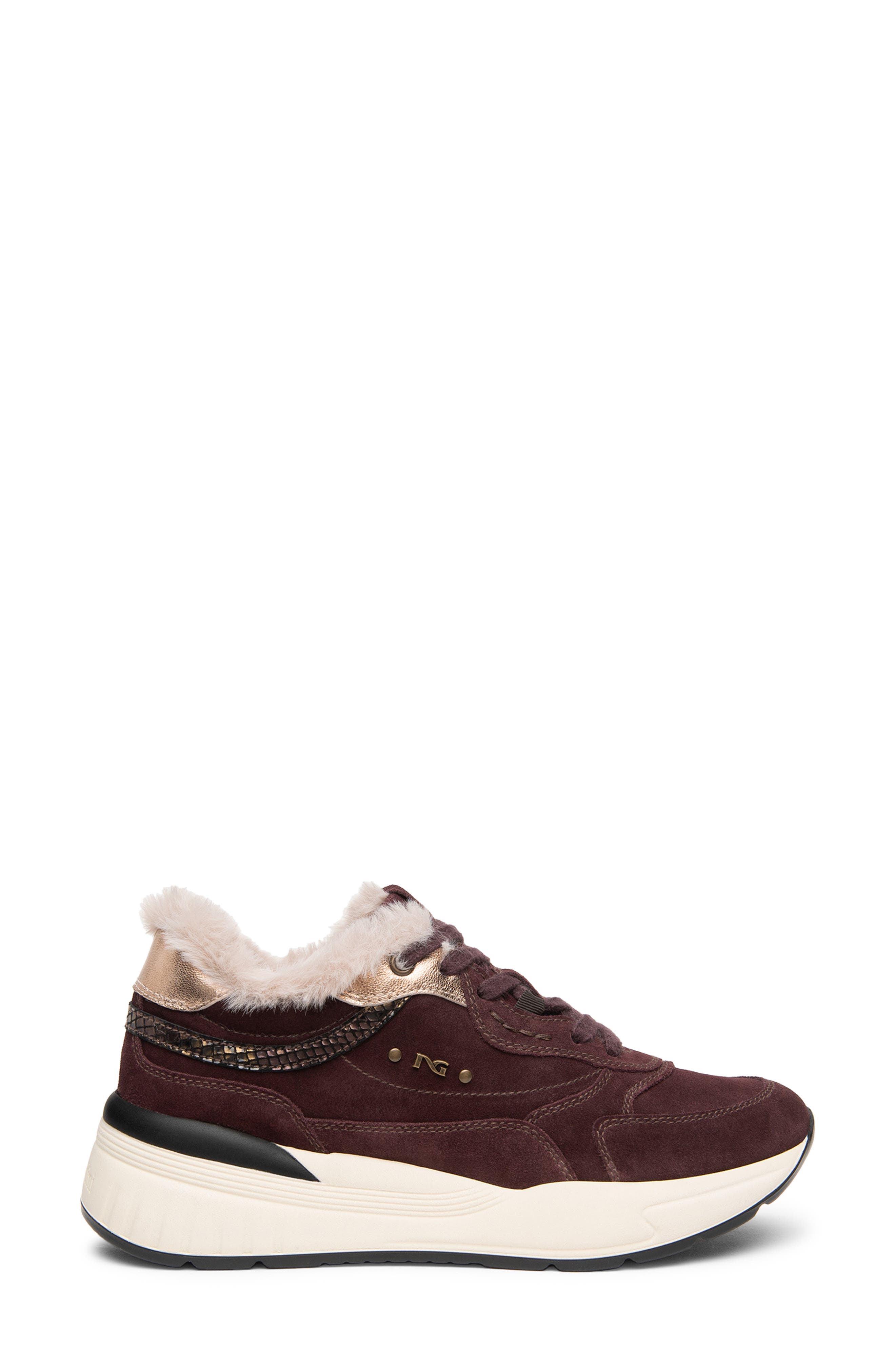 Faux Fur Platform Sneaker, Alternate, color, BORDEAUX