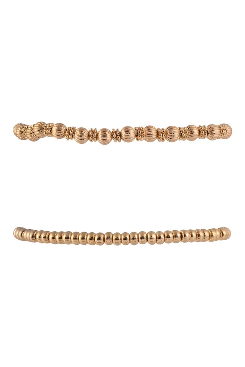 Set of 4 Faux Pearl & Beaded Stretch Bracelets, Alternate, color, GOLD