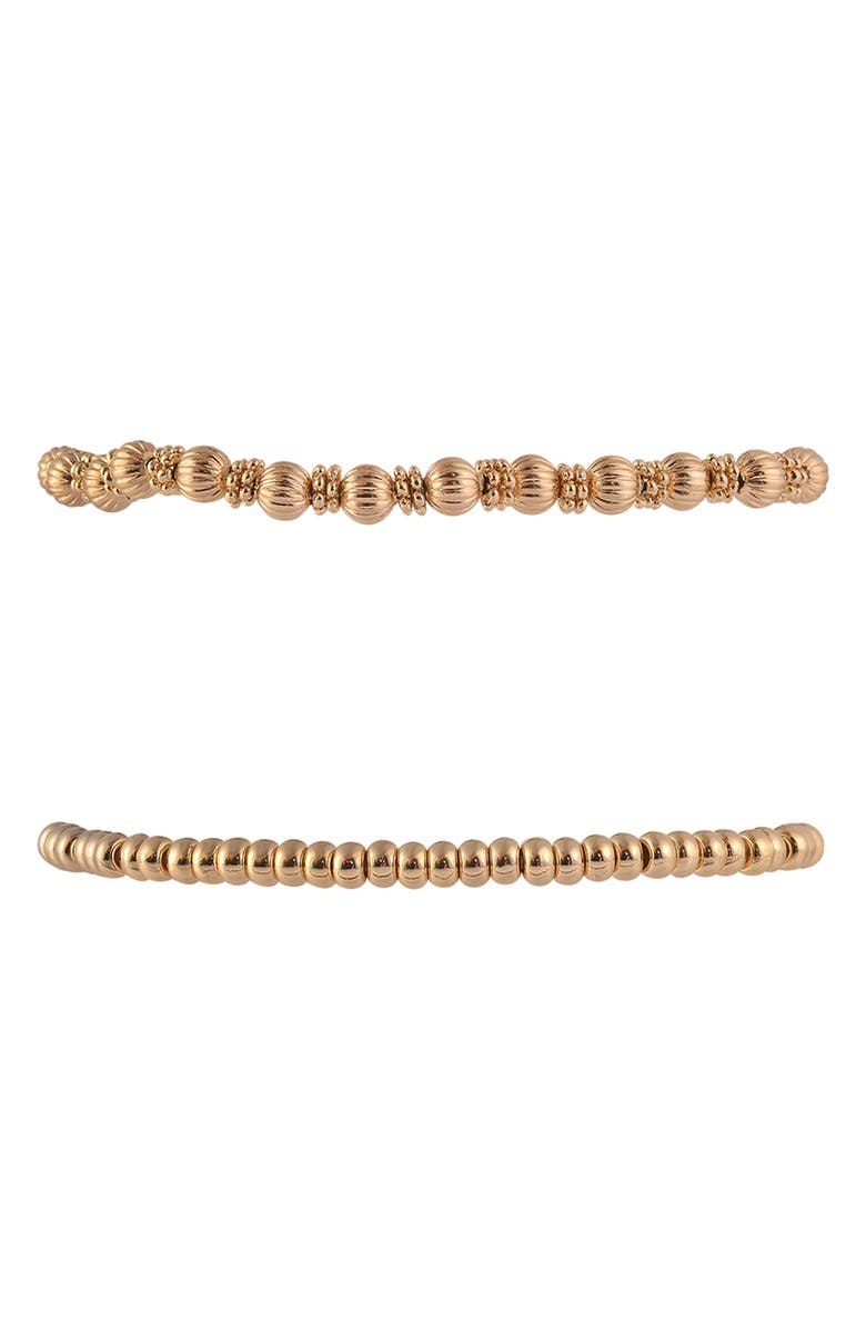 RACHEL Rachel Roy Set of 4 Faux Pearl & Beaded Stretch Bracelets, Alternate, color, Gold