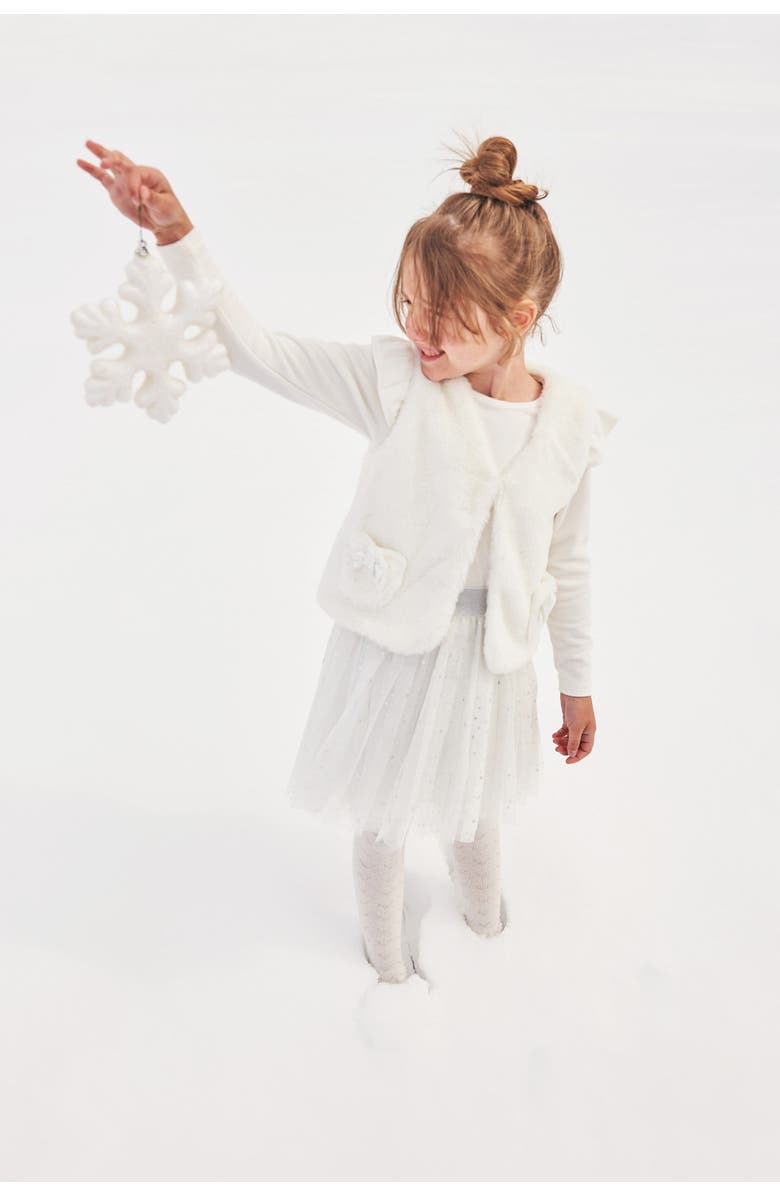 Deux par Deux Girl's Long Sleeve Dress With Glittering Tulle Skirt Off White, Alternate, color, 