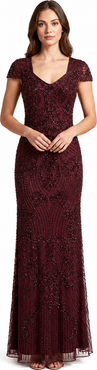 LARA New York Beaded Cap Sleeve Gown