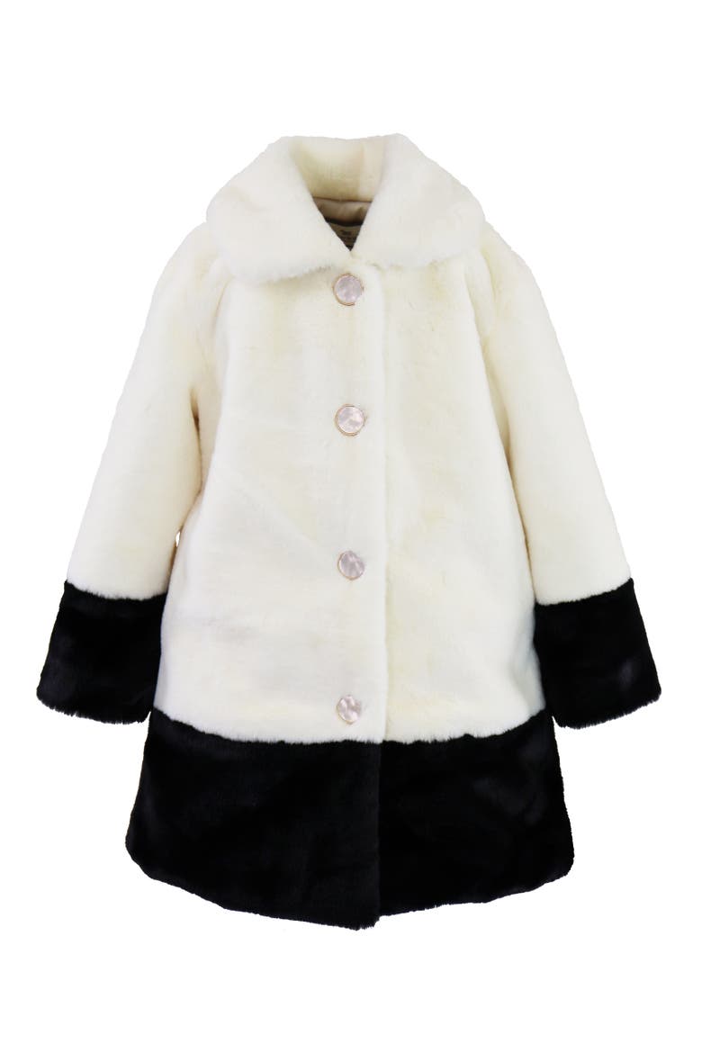 Faux Fur Contrast Snap Front Coat, Main, color, Vanilla Puff