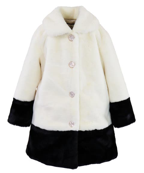 Faux Fur Contrast Snap Front Coat (Little Kid)