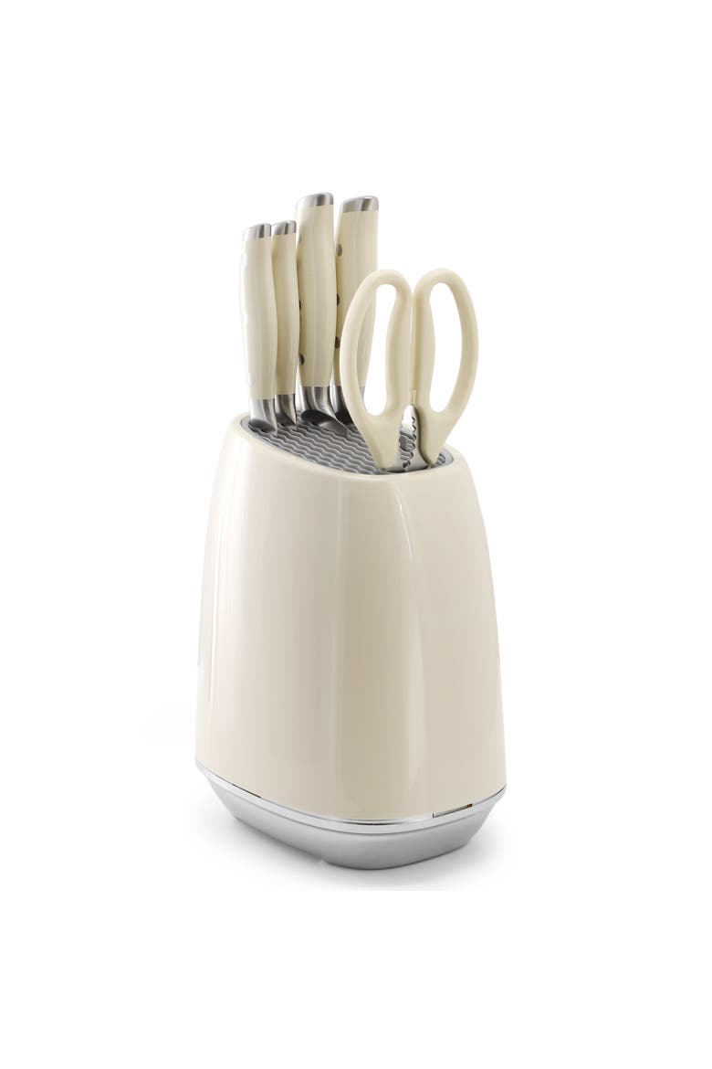 6 Piece Cutlery Set and Storage Block in Off-White, Alternate, color, White